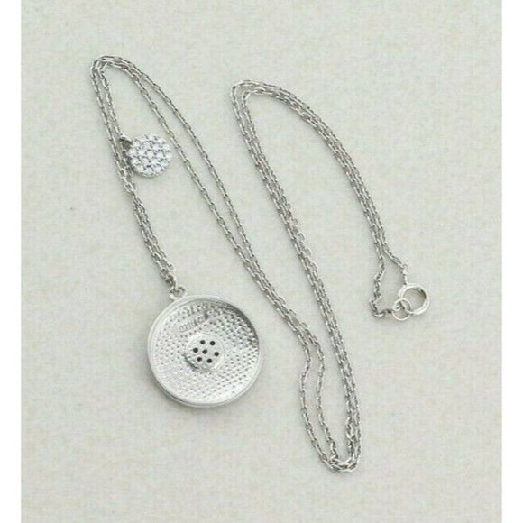 Sterling Silver Round Disk CZ Necklace 16 inch chain 1 mm wide - Picture 8 of 8